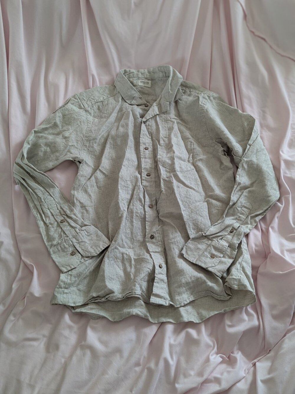 STEAM Tan Linen Long Sleeve Button Down Shirt L
